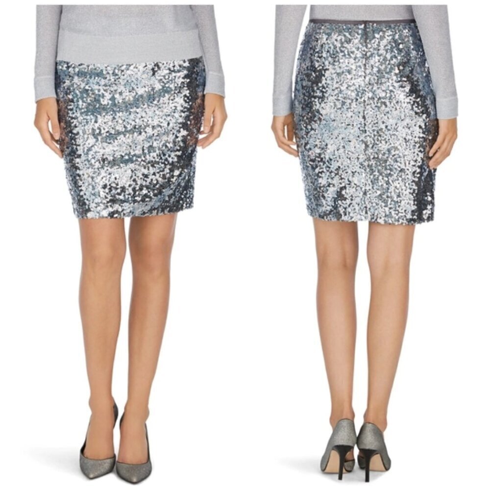 Women's Plus 14 WHBM Silver Sequins Mini Skirt Holiday Wear Fun Party Wear